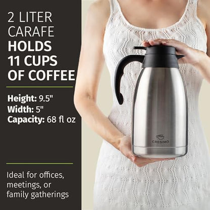 Thermal Coffee Carafe 2L / 68 oz – Updated 2025 Model – Insulated Stainless Steel Coffee Dispenser for Hot & Cold Drinks – 24h Cold / 12h Hot – Coffee Urn & Tea Carafe with Cleaning Brush by Cresimo - color: Silver w/ Brush, size: 68 Ounces