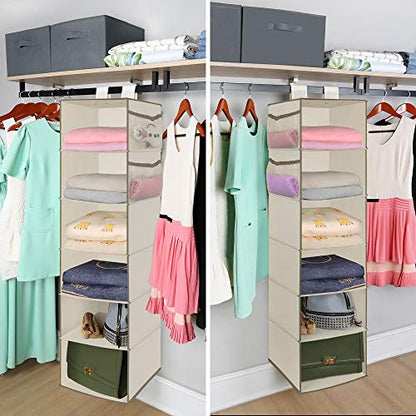 MAX Houser 6 Tier Shelf Hanging Closet Organizer, Closet Hanging Shelf with 2 Widen Straps for Storage, Foldable (Beige2) | Shelf - color: Milky-white