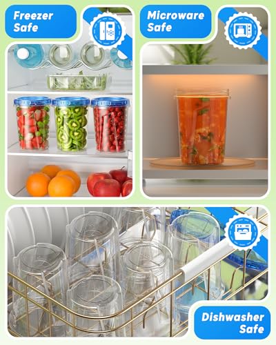 BiuLeon 6 Pack-33oz Freezer Storage Containers, Plastic Food Storage Containers with Twist Top Lids, BPA Free and Reusable Soup Containers with Lid, Microwave and Dishwasher Safe - color: 6Pack-33oz