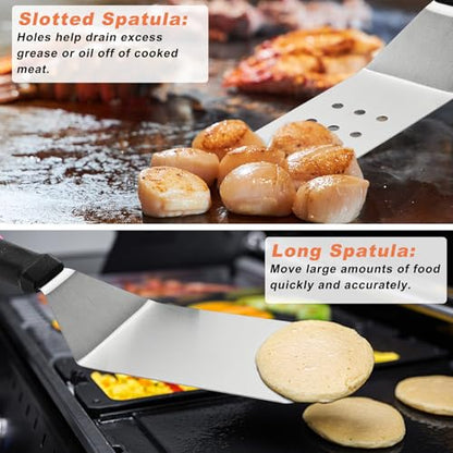N NOBLE FAMILY 27 PCS Griddle Accessories Kit, Flat Top Grill Accessories Set for Camping, Professional Griddle Spatula Set with Melting Dome, Burger Press for Outdoor BBQ Teppanyaki - style: Black Griddle Accessories
