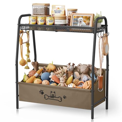 Lomivra Large Dog Toy Basket (23.6"x11.2"x9.7"), Dogs Toy Bin with Storage Organizer, Trapezoid Toy Box for Dog Stuff Accessories, Pet Toy Storage Holder Chest for Cat Dogs Essential Supplies（Brown） - color: Brown