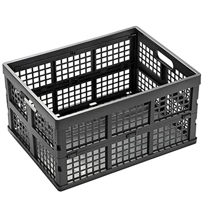 Eslite 34L Large Plastic Folding Storage Crates,Collapsible Crates for Storage,Pack of 3 (Grey) - color: Grey