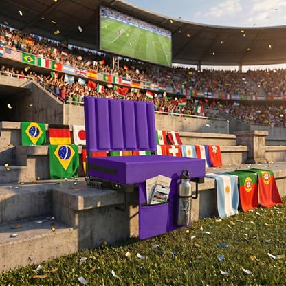 Stadium Seat for Bleachers with Back Support, Portable Bleacher Seat with Wide Comfy Padded Cushion, Metal Hook, Folding Stadium Chair with Shoulder Strap, Carry Handle, Cup Holder, Purple - color: Purple