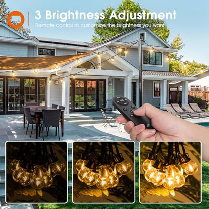 addlon 31FT (25+6) Solar String Lights with Remote, 13 Shatterproof G40 Bulbs, Solar Powered & USB Charging Patio Lights, Dimmable Waterproof Solar Light Outdoor for Camping Porch Backyard Party Decor - size: 25FT