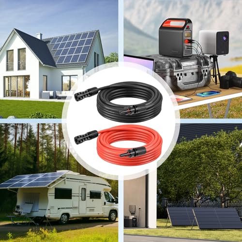 8 AWG Solar Extension Cable 50FT Black + 50FT Red, 8 Gauge Solar Panel Wire Male to Female Tinned Copper Wire for Solar Panel, Automotive, RV, Boat, Outdoors - size: 8AWG 50FT