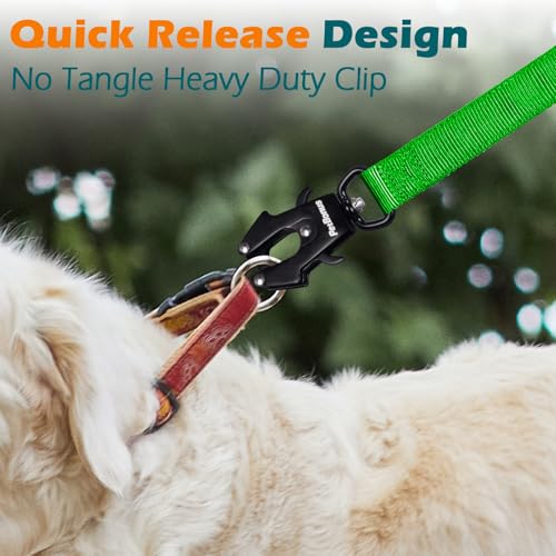 PetBonus Heavy Duty Tactical Dog Leash, 5 FT Bungee Shock Absorption Leash with 2 Padded Handles, Quick Release Metal Clip, Car Seatbelt, No Pull Training Lead for Large Medium Dogs（Grass Green） - color: Grass Green