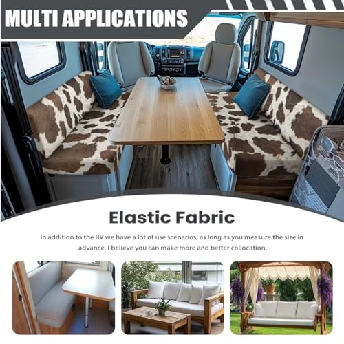 Cow Brown 3 Pcs RV Dinette Cushion Covers Breathable Camper Cushion Slipcover with Pillowcase, Stretch 2 Seat Sofa Chair Cover Camper Seat Covers Dinette Booth - color: Cow Brown