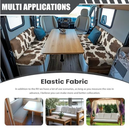 Cow Brown 3 Pcs RV Dinette Cushion Covers Breathable Camper Cushion Slipcover with Pillowcase, Stretch 2 Seat Sofa Chair Cover Camper Seat Covers Dinette Booth - color: Cow Brown