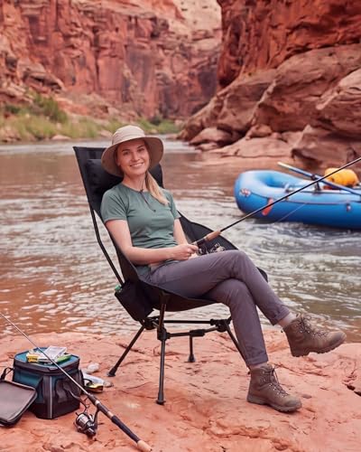 MOBI GARDEN High Back Camping Chair, 400lb Heavy Duty Portable Folding Chair with Adjustable Headrest, Ultralight Moon Chair with Universal Anti-Sinking Feet and Side Pocket for Beach, Hiking, Picnic