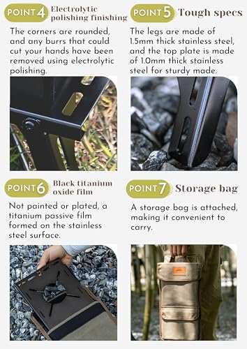 CAMPINGMOON Solo Camping Table Small Tabletop Heat Shield Windshield Stainless Steel Lightweight Compact with Storage Bag for ST-310 Alcohol Stove SK-310CP (Black) - color: Black