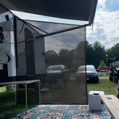 Tentproinc RV Awning Side Sun Shade Screen 9'X7' Mesh Sunshade for RV Awning Sunscreen Motorhome Camping Trailer Awning Screenshade Block UV Glare - 3 Year Warranty (Black) - color: Black
