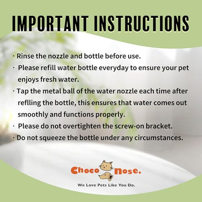Choco Nose No-Drip Small Animal Water Bottle - Leak-Proof Patented Nozzle Helps Prevent Pet Cage Mess & Wet Bedding - Guinea Pig, Rabbit, Ferret, Hamster - BPA Free, Easy Install, 10.2 fl oz (C128) - color: C128 Green, size: Guinea Pigs-Small Bunnies-Ferr