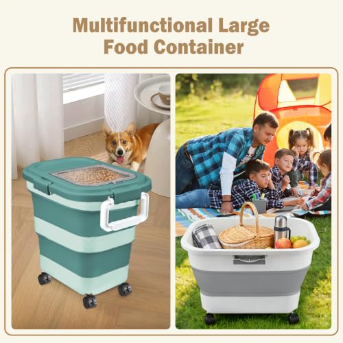 Komzon Rice Storage Container, Collapsible Airtight 10-40 Lb Rice Storage Container, 25lb Pet Dog Food Storage Container, Rice Dispenser Bin with Cup and Scoop for Flour Cereal Pasta Grain, Cat Bird - size: 15-40 Lbs