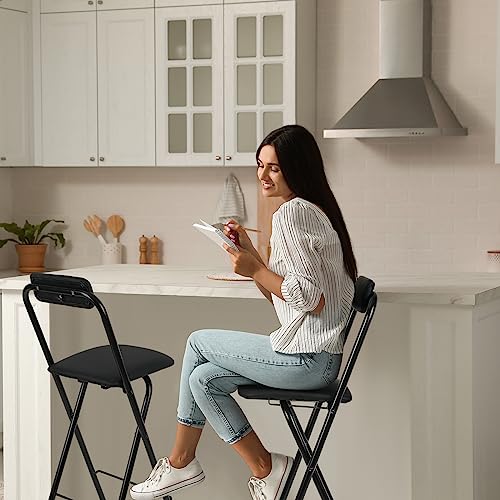 Thyle 2 Pcs Folding Bar Stool with Backrest, Tall Foldable Stool Chair Portable High Folding Bar Chair Counter Height Seat Leather Padded for Kitchen Island Shop Cafe Dining Room Black (27.5 Inch) - size: 27.5 Inch