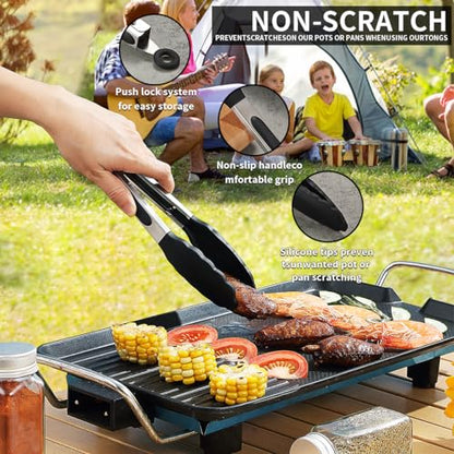 Evanda Camping Kitchen Cooking Utensil Set 10 Piece, Stainless Steel Outdoor Cooking and Grilling Utensil Organizer Travel Set Perfect for Travel, Camping, RVs, BBQs, Picnics, Parties and More