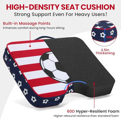 Stadium Seat Cushions 2 Pack - Portable Bleacher Cushions with 2.5-Inch Extra Thick High-Density Foam and Soccer Pattern - color: 2pack Soccer