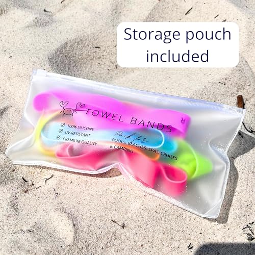 Towel Crabber Towel Bands (6-Pack), Beach Pool & Cruise Chairs, Extra Durable, Cruise Ship & Beach Essentials, Alternative to Beach Towel Clips (3 Regular + 3 Glow in The Dark) - color: Pink, Orange, Yellow, Green, Blue, Purple