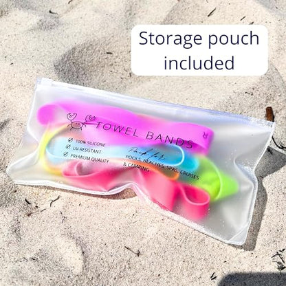 Towel Crabber Towel Bands (6-Pack), Beach Pool & Cruise Chairs, Extra Durable, Cruise Ship & Beach Essentials, Alternative to Beach Towel Clips (3 Regular + 3 Glow in The Dark) - color: Pink, Orange, Yellow, Green, Blue, Purple