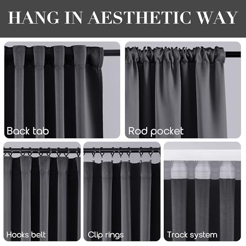 SHINELAND Thermal Insulated Energy Efficient Blackout Curtains, 72 Inch Long Black Out Drapes for Bedroom Living Room, Dark Grey - color: Dark Grey, size: 52"W x 72"L (Pack of 2)