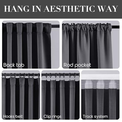 SHINELAND Thermal Insulated Energy Efficient Blackout Curtains, 72 Inch Long Black Out Drapes for Bedroom Living Room, Dark Grey - color: Dark Grey, size: 52"W x 72"L (Pack of 2)