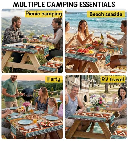 Fitted Picnic Table Cover with Bench Covers Fitted Rectangle Table Cloth Tablecloth Camping Gear Essentials Rv Accessories Road Trip Supplies Car Travel Must Have 6 Ft Foot Feet 72in Bohemian Boho - color: Yellow Boho, size: 72in