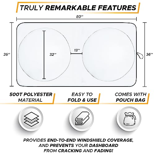 EcoNour Semi-Truck Sun Shade for Windshield (2 Ring) | 240T UV Protective Sunshade for Truck Windshield Maximum Coverage to Block UV/Sun Heat Rays - size: Large-SemiTruck