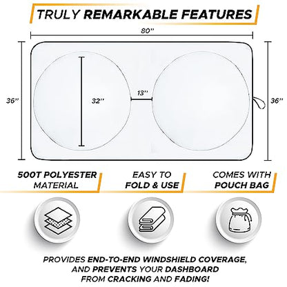EcoNour Semi-Truck Sun Shade for Windshield (2 Ring) | 240T UV Protective Sunshade for Truck Windshield Maximum Coverage to Block UV/Sun Heat Rays - size: Large-SemiTruck