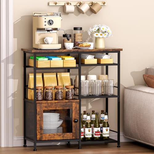 SWTYMIKI Coffee Bar Cabinet Station - Farmhouse Small Coffee Stand Station with Doors, Rustic Storage Organizer for Kitchen, Buffet Sideboard Cabinet Table for Home, Office, Corner, Bar, Espresso - color: Espresso