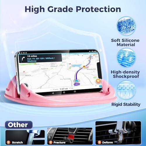 Loncaster Car Phone Holder, Car Phone Mount Silicone Car Pad Mat for Various Dashboards, Slip Free Phone Stand Compatible with iPhone, Samsung, Pink - color: Pink