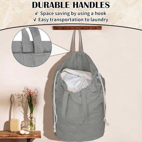 Canvas Laundry Bags with Handles & Square Base 13.8"Wx13.8"Dx27.6"H, Large Heavy Duty Laundry Hamper Bag, College Dorm Washable Drawstring Canvas Dirty Clothes Sack (Gray) - color: Gray | Square Base, size: 13.8"Wx13.8"Depthx27.6"H