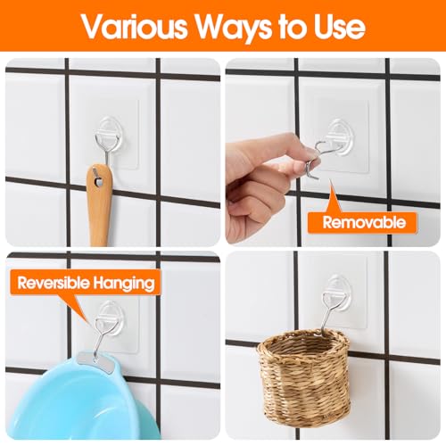48 Pack Heavy Duty Adhesive Wall Hooks for Hanging - 33lb Max, Transparent Waterproof Rustproof Self Adhesive Hooks for Bathroom, Shower, Kitchen, Outdoor and Home - size: 02-Clear-48Pack