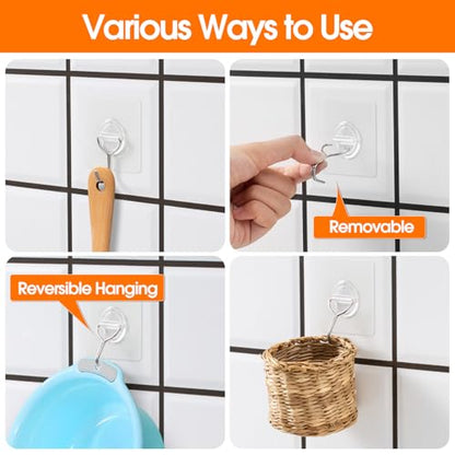 48 Pack Heavy Duty Adhesive Wall Hooks for Hanging - 33lb Max, Transparent Waterproof Rustproof Self Adhesive Hooks for Bathroom, Shower, Kitchen, Outdoor and Home - size: 02-Clear-48Pack