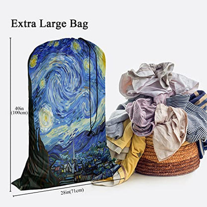 Swono Sturdy Laundry Basket Hamper, Starry Night Abstract Art Foldable Laundry Bag Clothing Organization for Bathroom, Bedroom Home Dorm Travel, Blue Oil Painting - color: Starry Night