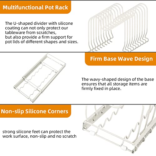 ROOHUA Pot Rack - Expandable Pot & Pan Organizer for Cabinet, 10 Adjustable Compartments (Apricot, 10) - color: Apricot