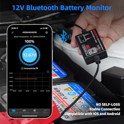 BM2 Bluetooth Battery Monitor 12V Car Battery Tester for Lead Acid Battery, LowVolt Alarm for All 12 Volts Solar Power Systems/RVs/Motorcycles/Boats/Cars Compatible with iPhone and Android - style: For 12V Lead Acid Battery