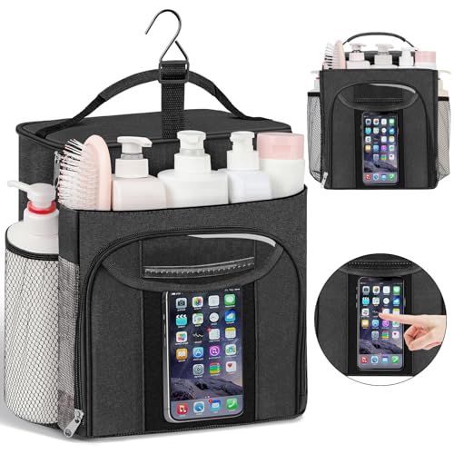 Attmu Shower Caddy Portable, Hanging Shower Bag for Dorm Room College, Large Capacity Quick Dry Mesh Tote Bag for Travel Camping Essentials (Black) - color: Black