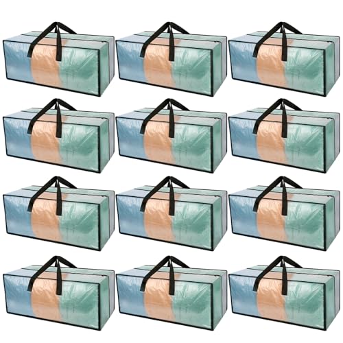 Heavy Duty Clear Moving Bags with Strong Zipper & Comfortable Handles | 12 Pack Extra Large Storage Bags Totes Moving Boxes Packing Supplies for College Dorm Room Essentials Compatible with IKEA - color: Clear, size: 12 PACK