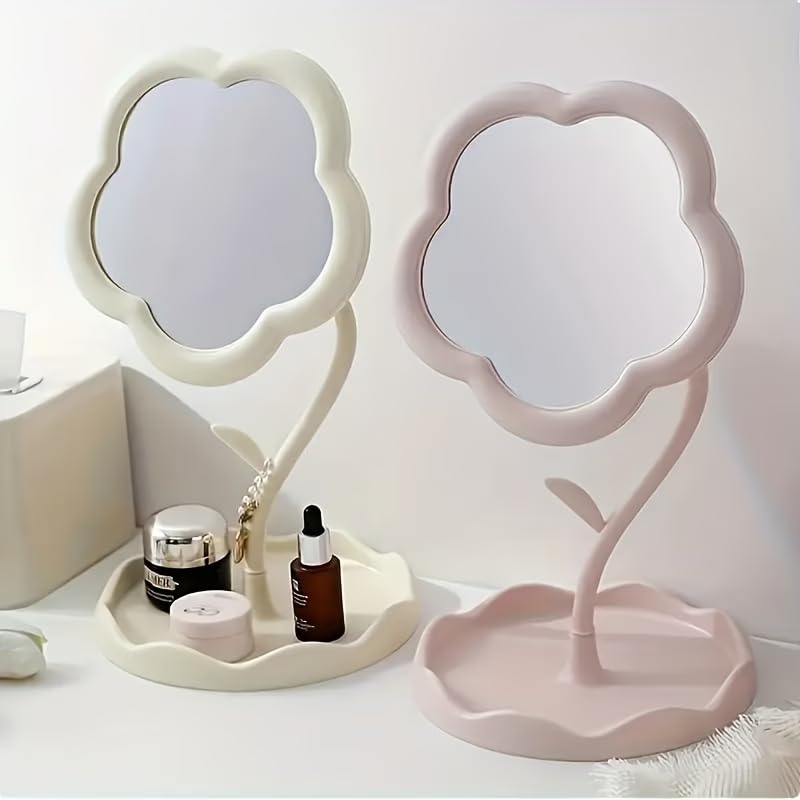 1pc Boxed Trumpet Flower-Shaped Cosmetic Mirror with high-Definition Glass and Adjustable Bracket-Very Suitable for Dressing Table-Flower-Shaped Design, Room Decoration for Beauty Lovers