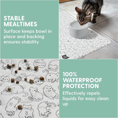 The Cat Ladies Cats Feeding Mat - Waterproof Dishwasher Safe Small Pet Eating Placemat - Cat & Dog Food Mats for Food and Water Bowl - Protect Floors from Mess - Black & White Cats - color: Black and White Cats
