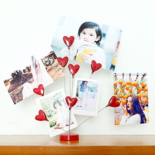 8-Branch Family Tree Picture Frame Holder, Card Photo Clips Holder Desk Stand for Memo Paper Note Photo Christmas Wedding Card Display (Red Heart) - style: Heart