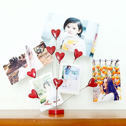 8-Branch Family Tree Picture Frame Holder, Card Photo Clips Holder Desk Stand for Memo Paper Note Photo Christmas Wedding Card Display (Red Heart) - style: Heart
