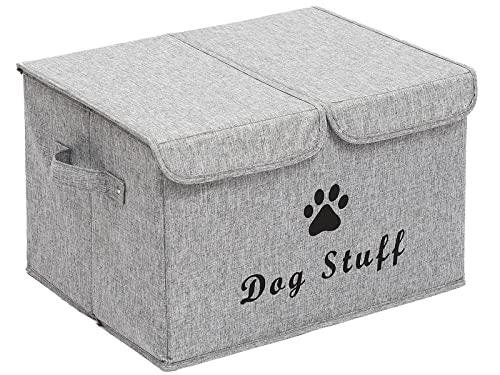 Large Dog Toys Storage Box Canvas Storage Basket Bin Organizer with Lid - Collapsible Linen Bin Ideal for Organizing Dog Cat Toys and pet stuff-PP Boad-17" x 12" x 10" - Snow Gray - color: Snow Gray
