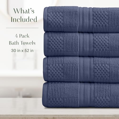 Springtree Home 100% Cotton Bath Towel Set of 4 | Blue Towels | Geometric Textured Design | Absorbent & Quick-Dry | 4 Bath Towels | Oeko-TEX® Standard 100 Cotton | Myla Collection - Indigo - color: Indigo, size: Bath Towel (4 Pack)