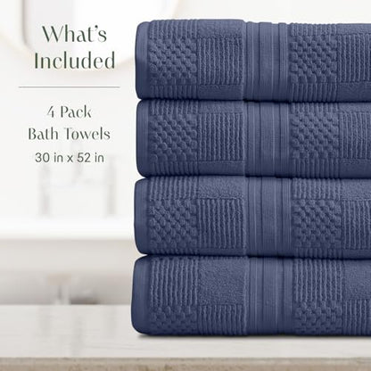 Springtree Home 100% Cotton Bath Towel Set of 4 | Blue Towels | Geometric Textured Design | Absorbent & Quick-Dry | 4 Bath Towels | Oeko-TEX® Standard 100 Cotton | Myla Collection - Indigo - color: Indigo, size: Bath Towel (4 Pack)