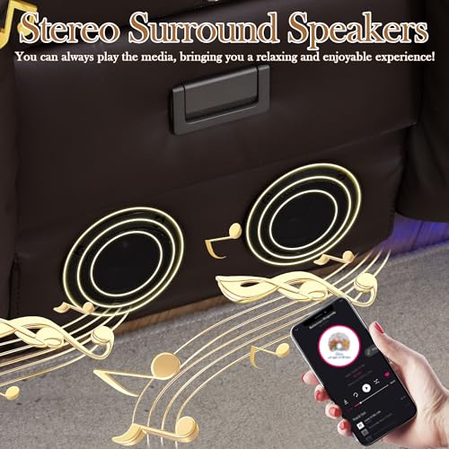 TUNYI Power Loveseat Recliner Sofa with Massage & Heat Home Theater Seating with Console RV Recliner Loveseat Sofa with USB/Storage/Side Pocket/LED Light/Speaker (Brown, 3 Seat with Console) - color: Brown, size: 3 Seat with console