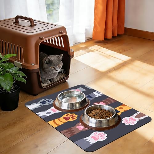 Cat Food Mat Pet Feeding Mat Paw 12" X 20" Non-Slip Super Absorbent, Dog Food Mat Pet Supplies for Floor (Dark Gray) - color: Dark Gray