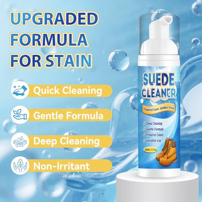 Yeardera Suede Cleaner Kit, 6.76oz No-Rinse Suede and Nubuck Shoe Cleaner with Brush & Towel, Removes Dirt and Stains, Gentle Cleaning for Leather, Boots, Sneakers