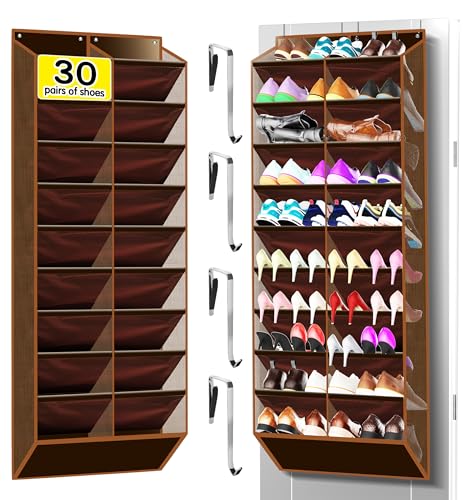 Kotkn 10-Tier Over the Door Shoe Organizer, 20 Pockets Holds 20-30 Pairs, Heavy-Duty Oxford Fabric with Hexagon Mesh for Boots & Sneakers-Coffee Brown - color: 20-cell Coffee Brown