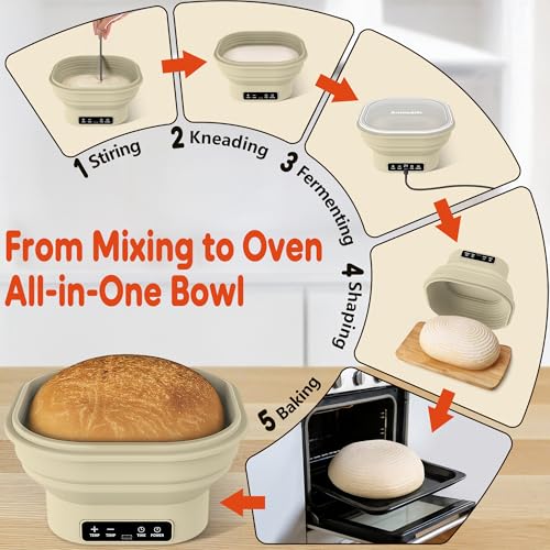 Upgraded Electric Heated Silicone Dough Proofing Box with Reliable Timer & Precise Temp Control - Fast Fermentation Collapsible Proofer Bowl (2L, Square) - color: Square-1, size: 9in