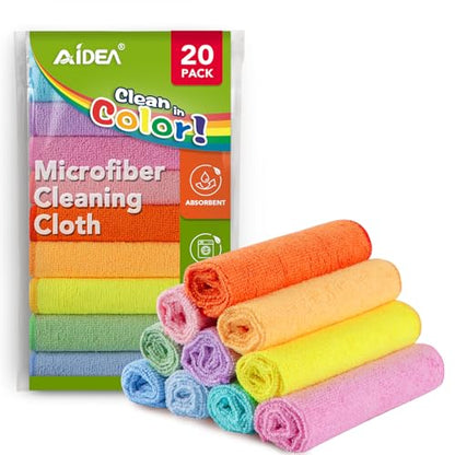 AIDEA Microfiber Cleaning Cloth, 20PK, Lint-Free Cleaning Rags, Microfiber Towels for Cars, Wash Cloths, Dusting Cloth for Home, Window, Cleaning Supplies, 11.5"×11.5" - color: Multicolor